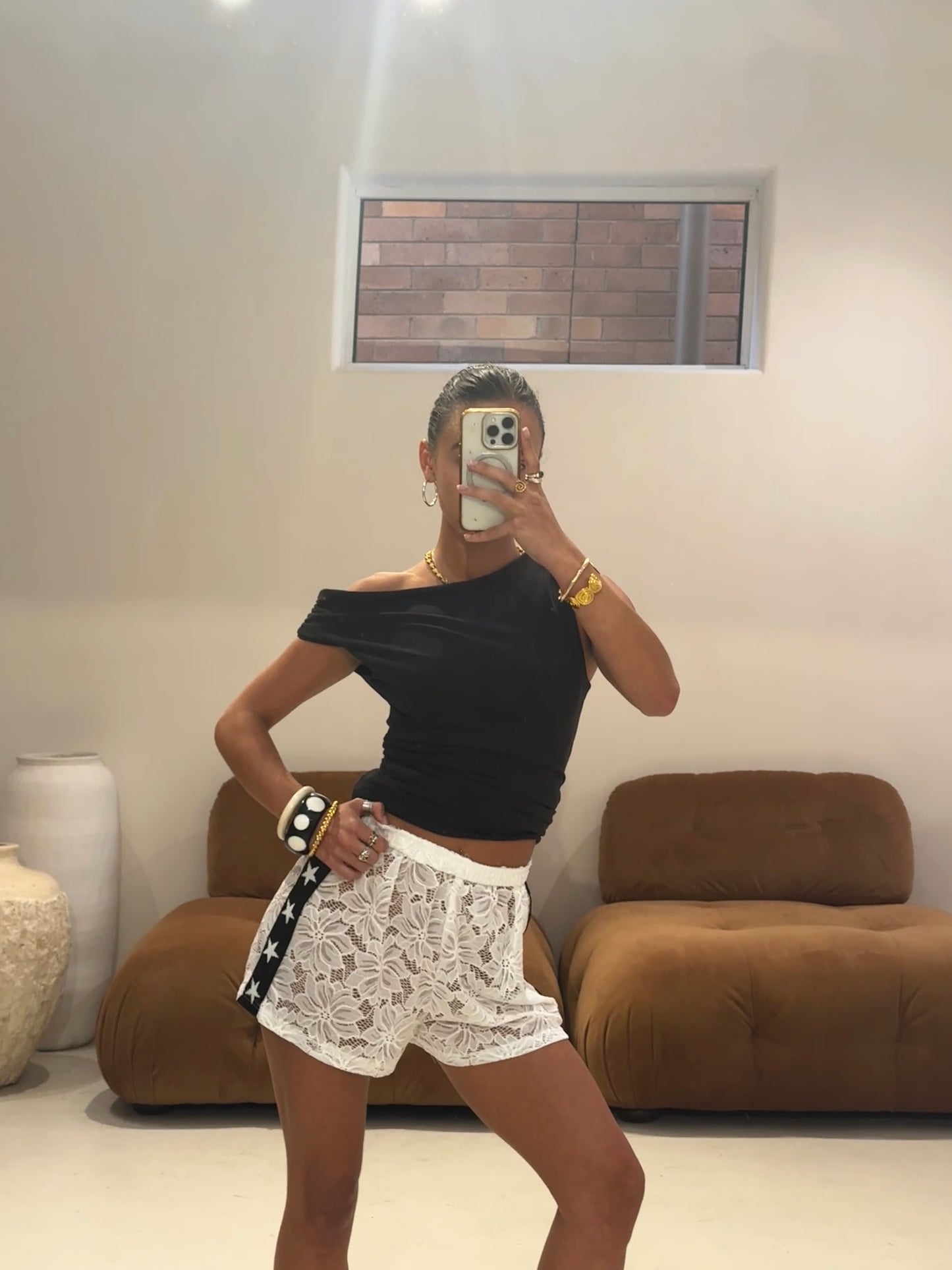 By Frankie - Lace Star Shorts in White