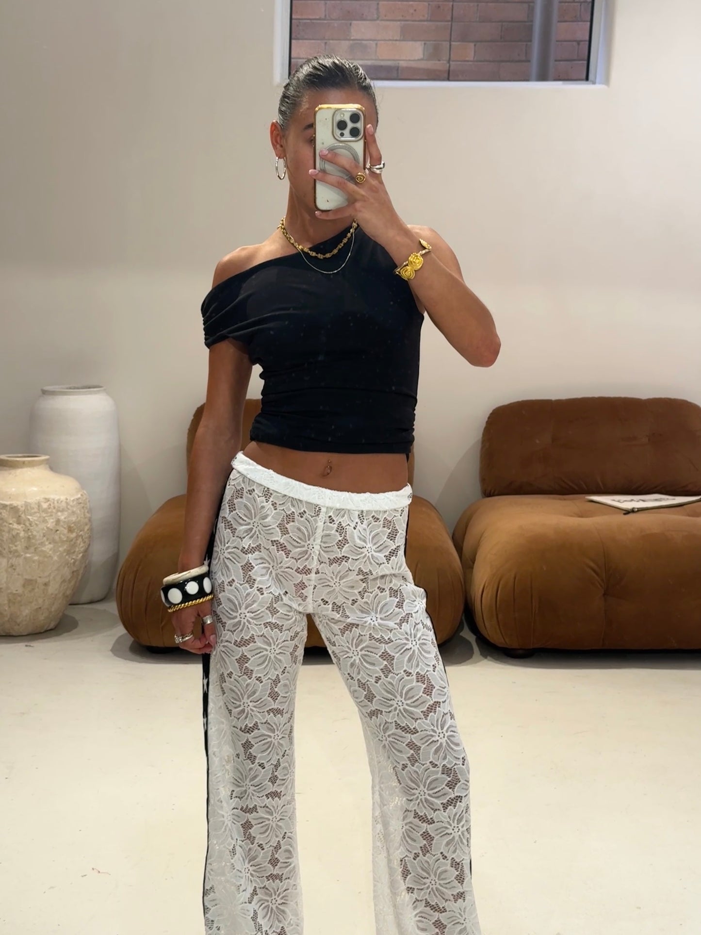 By Frankie - Lace Star Pants in White