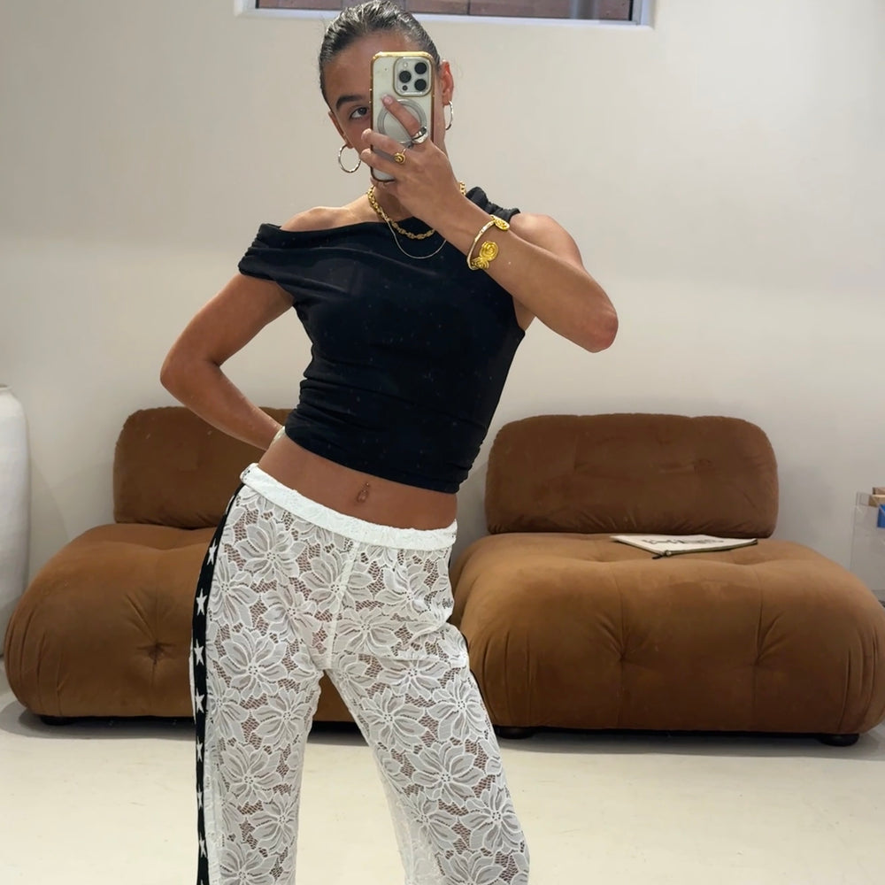 By Frankie - Lace Star Pants in White