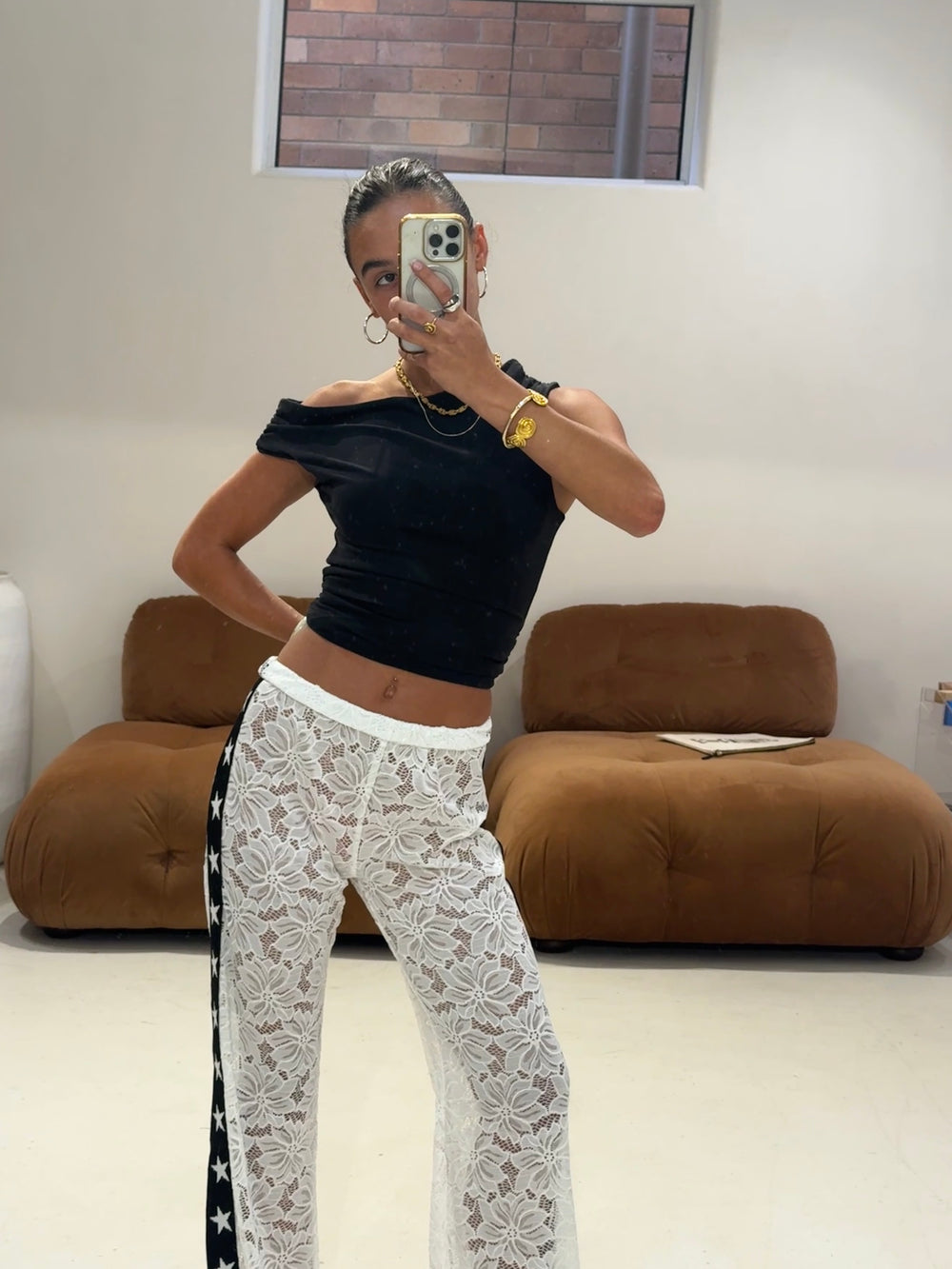 By Frankie - Lace Star Pants in White