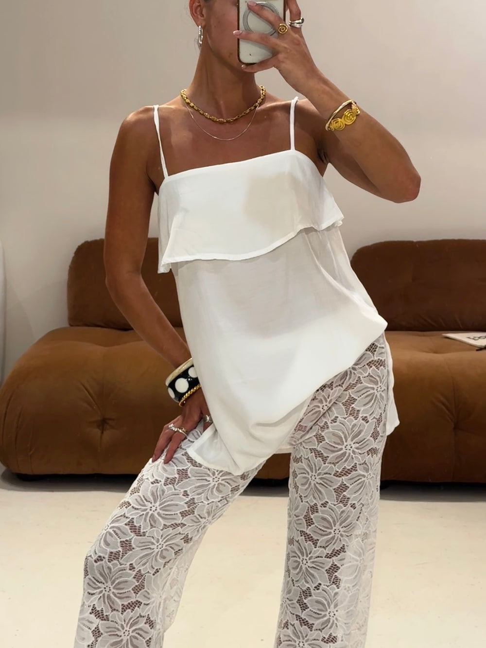 By Frankie - Singlet and Lace Pant Set in White