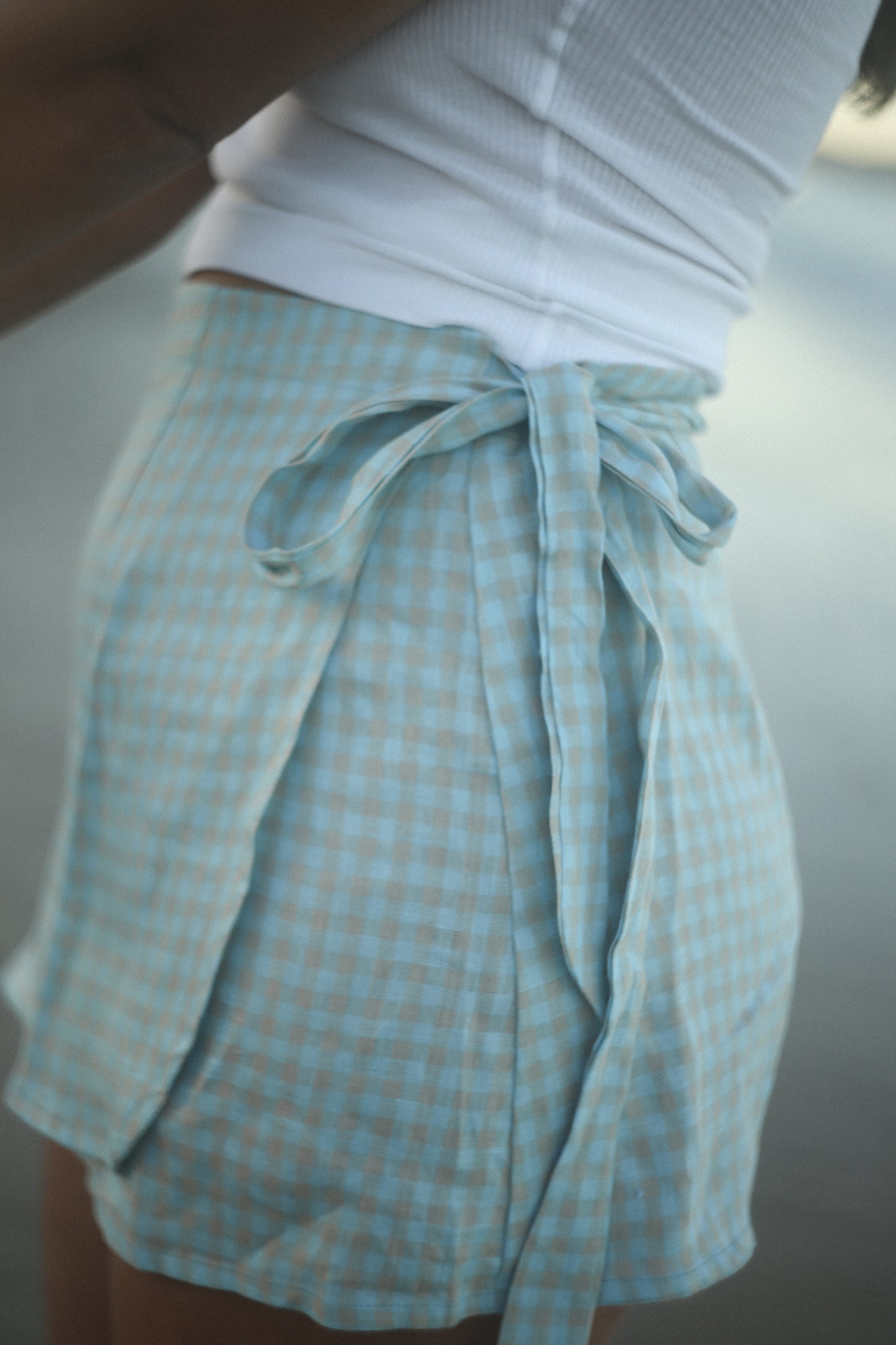 Bare Road - Charlie Wrap Skirt in Blue Beige Gingham
