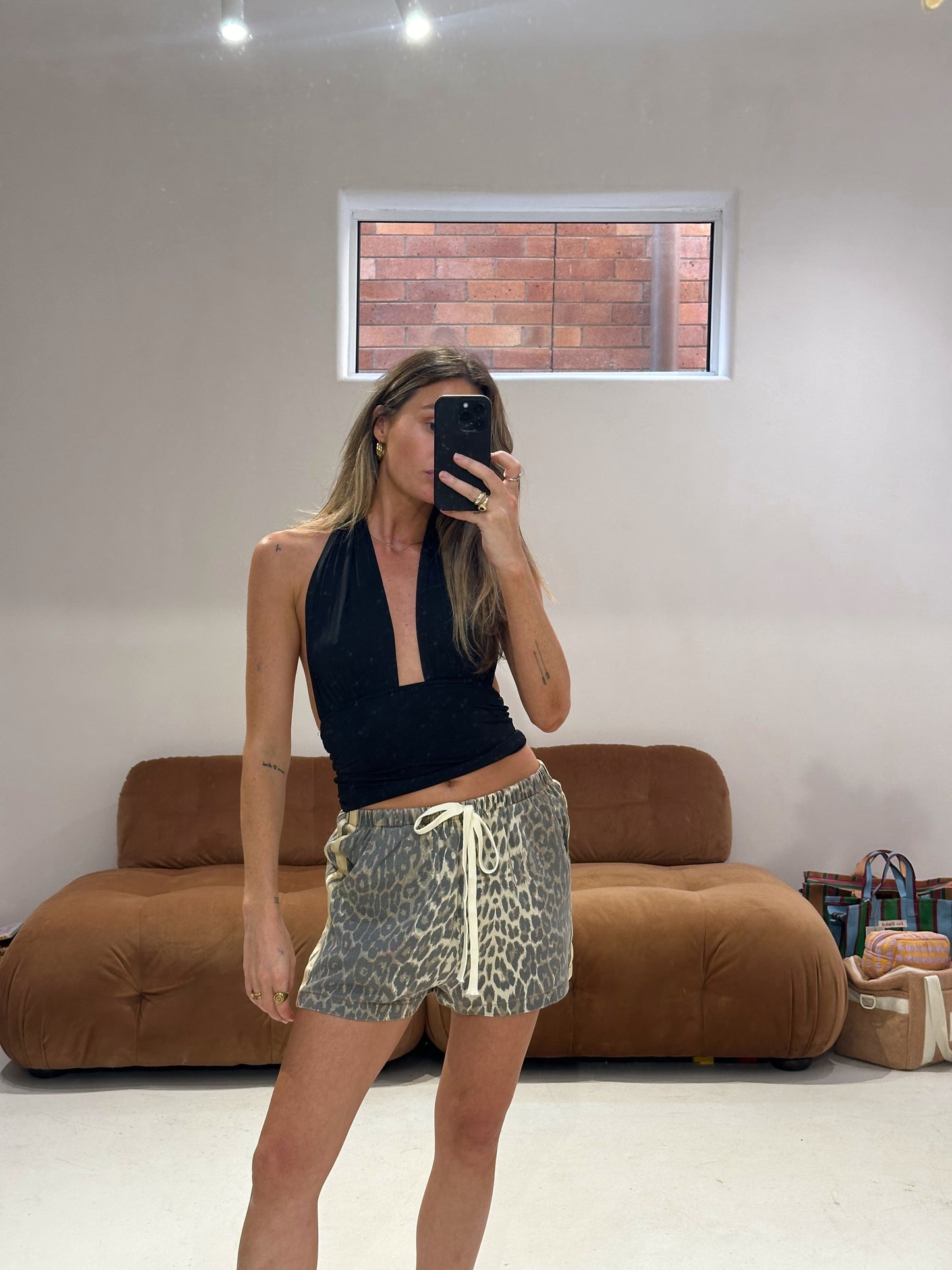 By Frankie - Leopard Racer Shorts with Beige Stripe