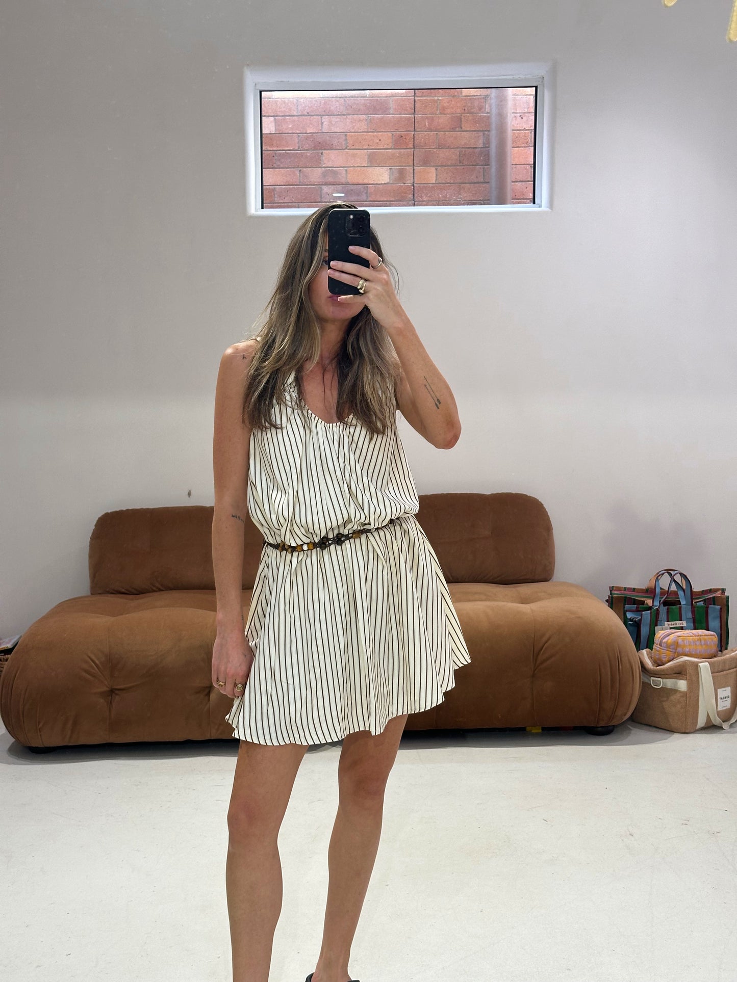 By Frankie - Stripe Shift Dress in Butter/Choc