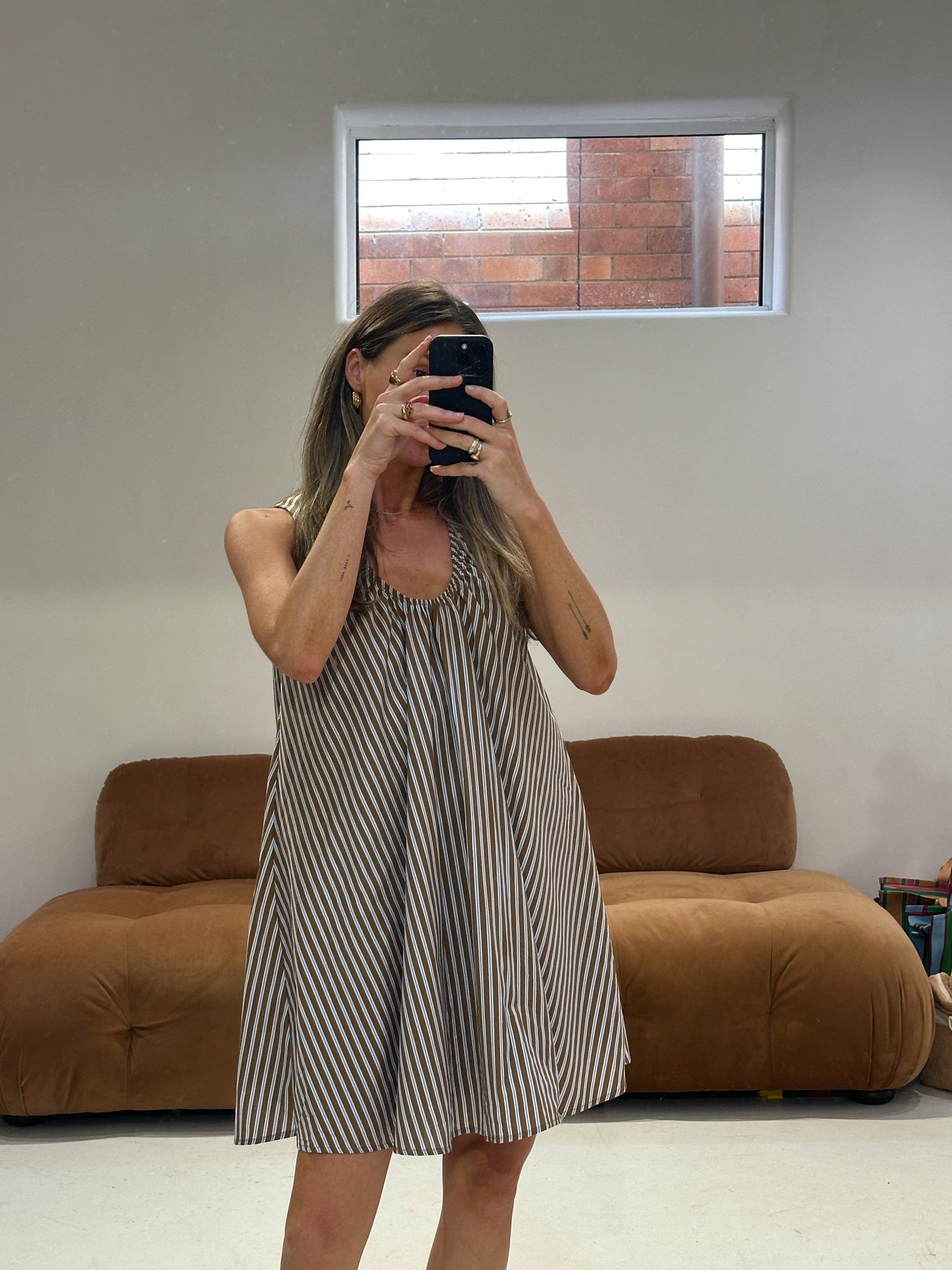 By Frankie - Stripe Shift Dress in Choc/Blue