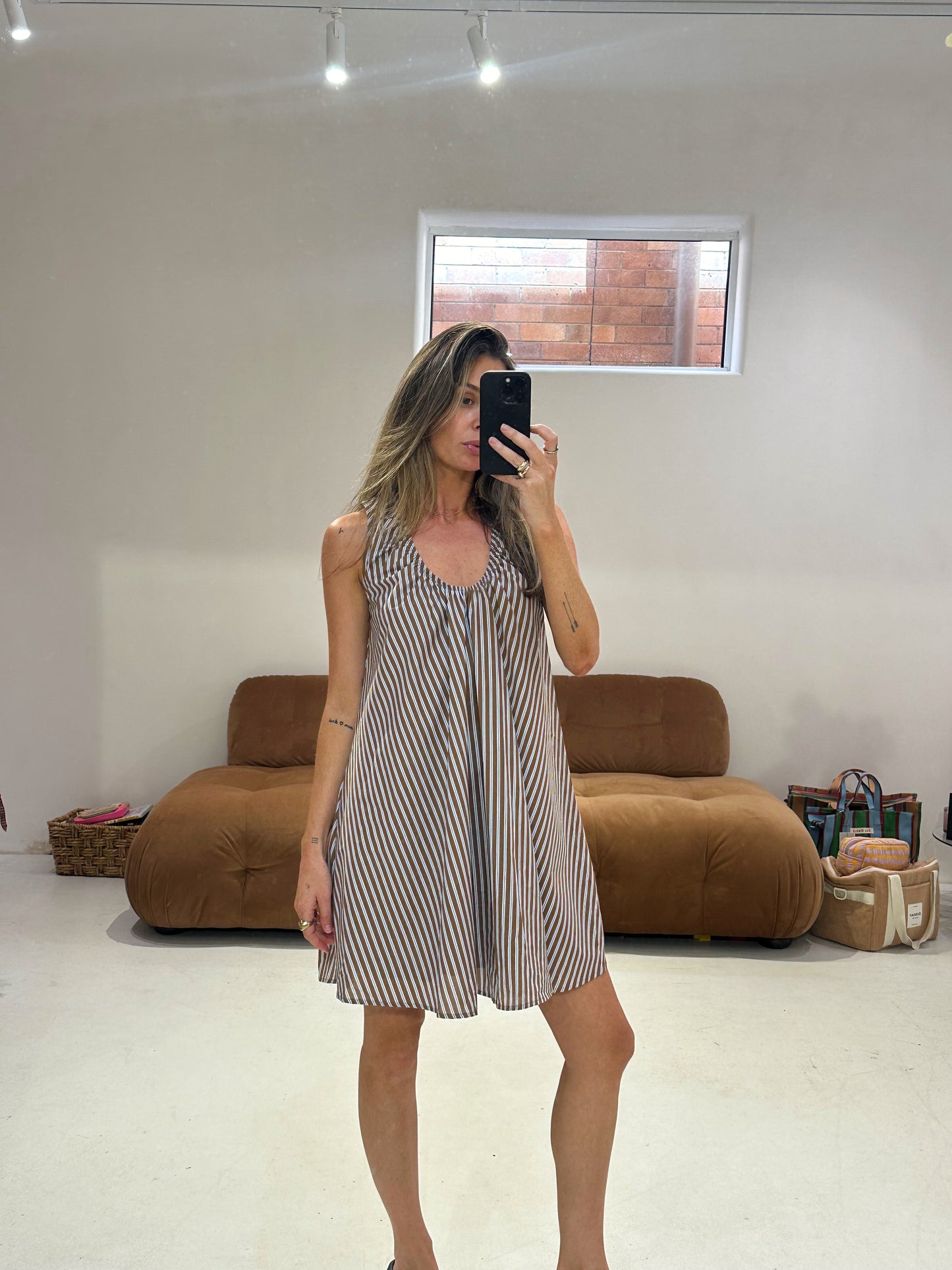 By Frankie - Stripe Shift Dress in Choc/Blue