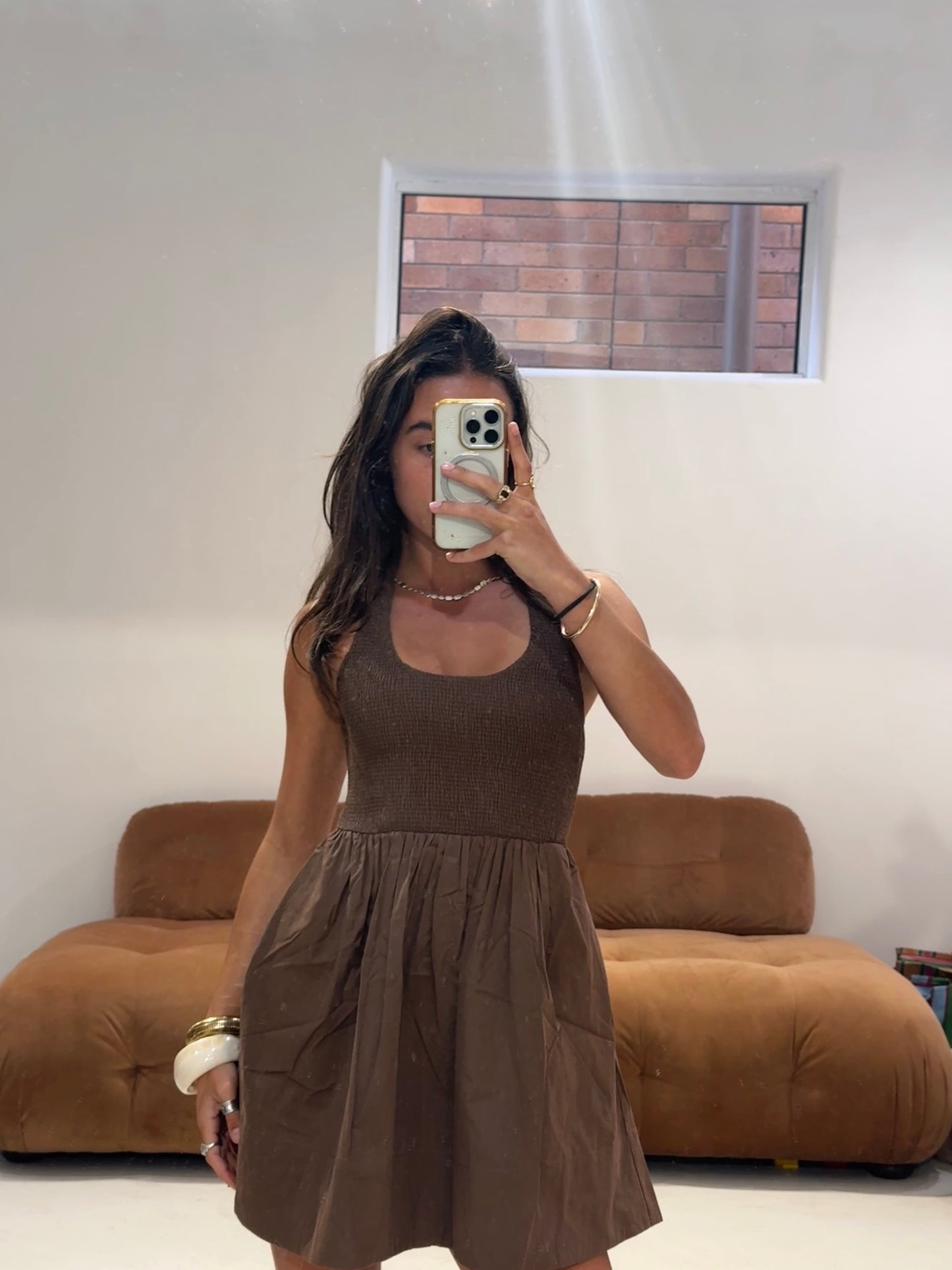 Emte - Halter Shirred Dress in Chocolate