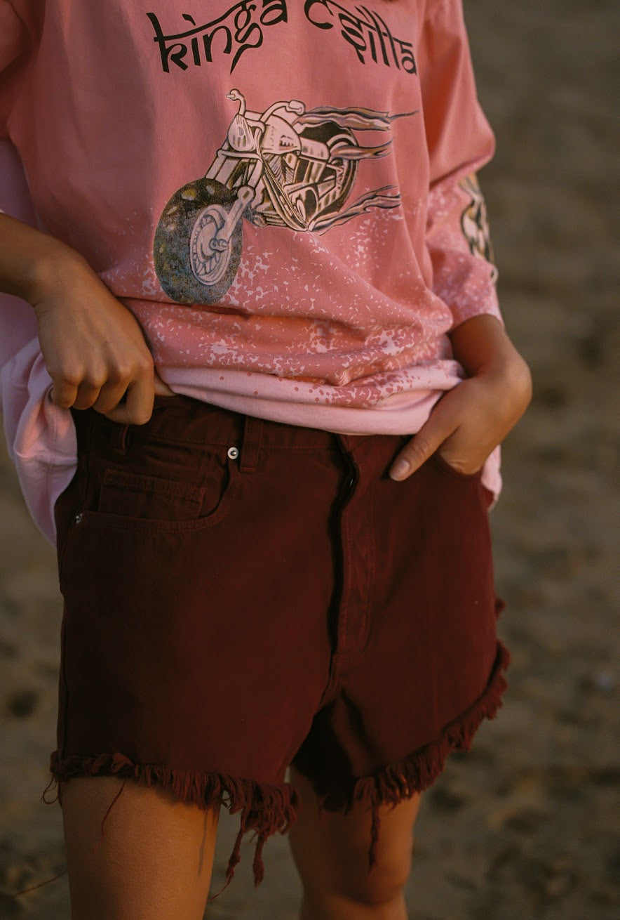 Kinga Csilla - Essential Reckless Denim Short in Wine