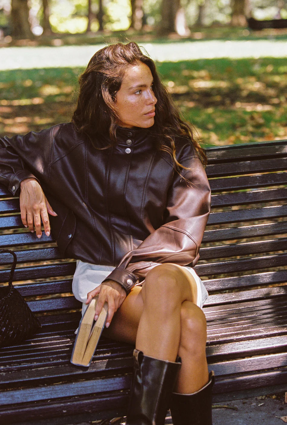 JUNI - Tate Bomber Jacket in Espresso