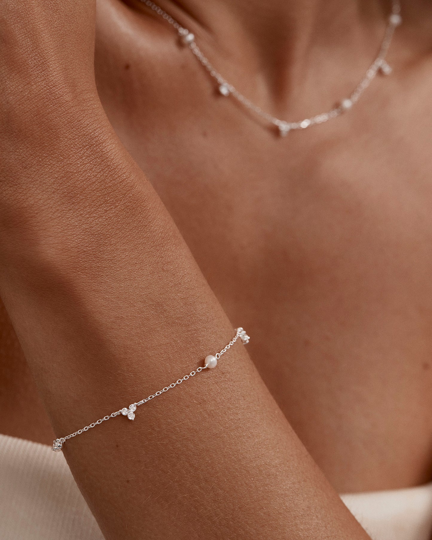 By Charlotte - Moonlit Bloom Pearl Bracelet in Silver
