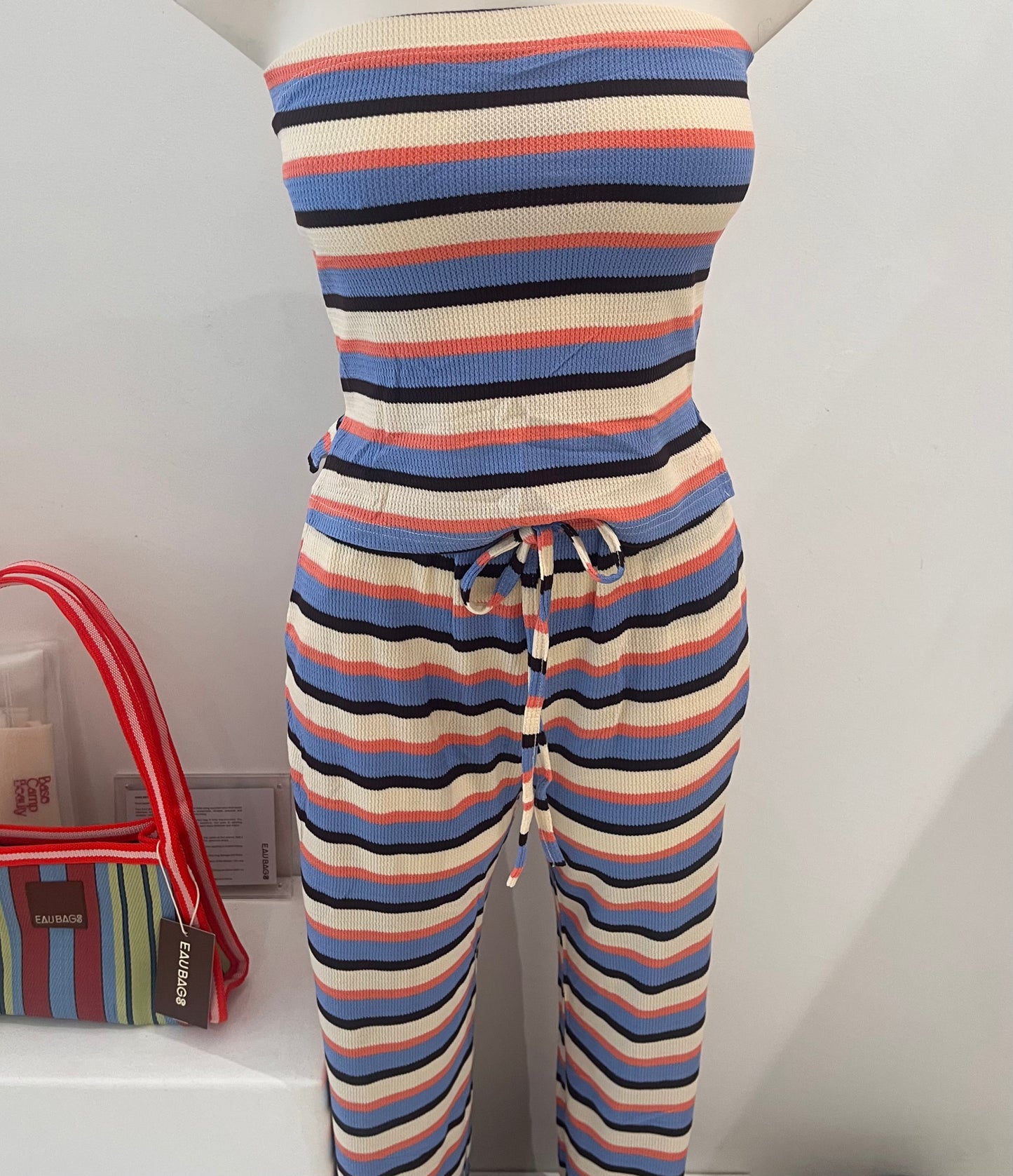By Frankie - Strapless Stripe Set in Coral / Blue