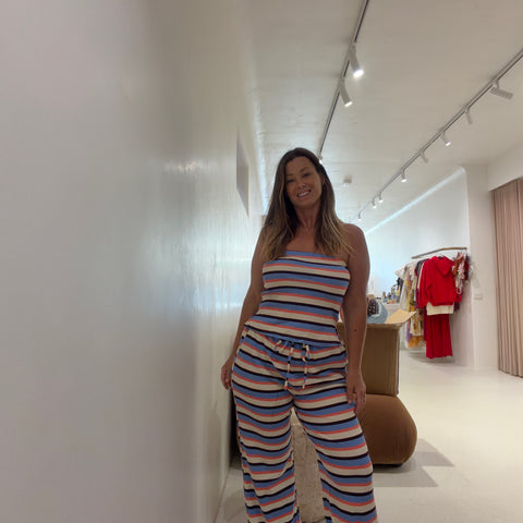 By Frankie - Strapless Stripe Set in Coral / Blue