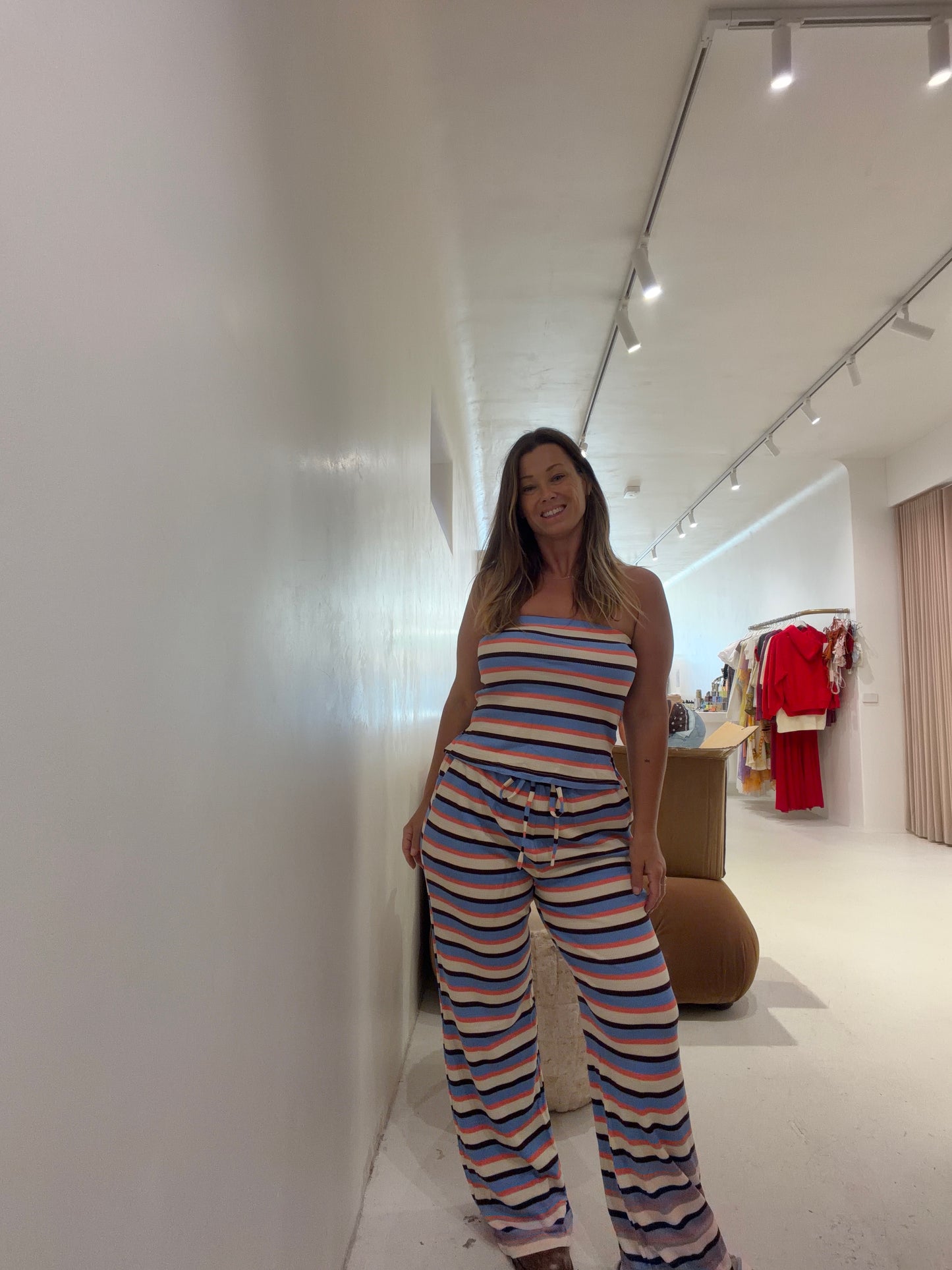 By Frankie - Strapless Stripe Set in Coral / Blue