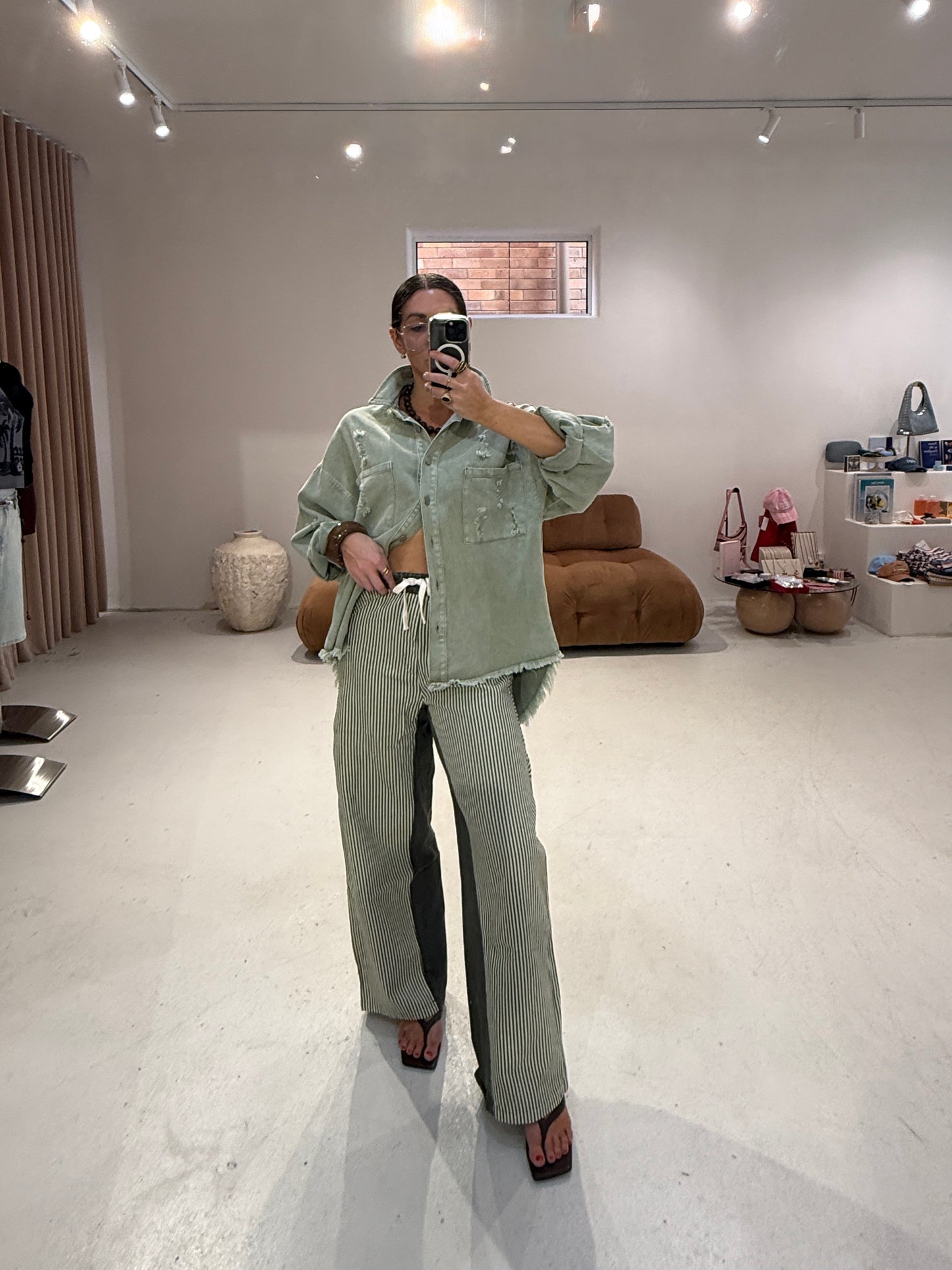 Mutig Fashion - Olive Stripe Relaxed Trousers
