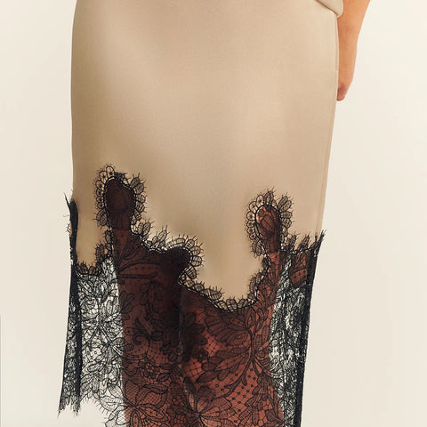 Shona Joy - Lucia Lace Midi Skirt in Champagne/ Black