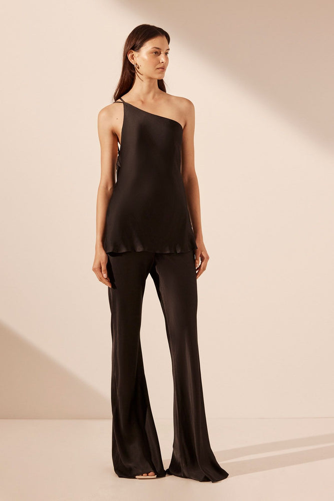 
            
                Load image into Gallery viewer, Shona Joy - Mia One Shoulder Cowl Back Top in Black
            
        