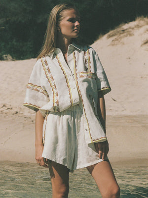 
            
                Load image into Gallery viewer, Soleil Soleil - Abbey Shorts in Helios Embroidery
            
        