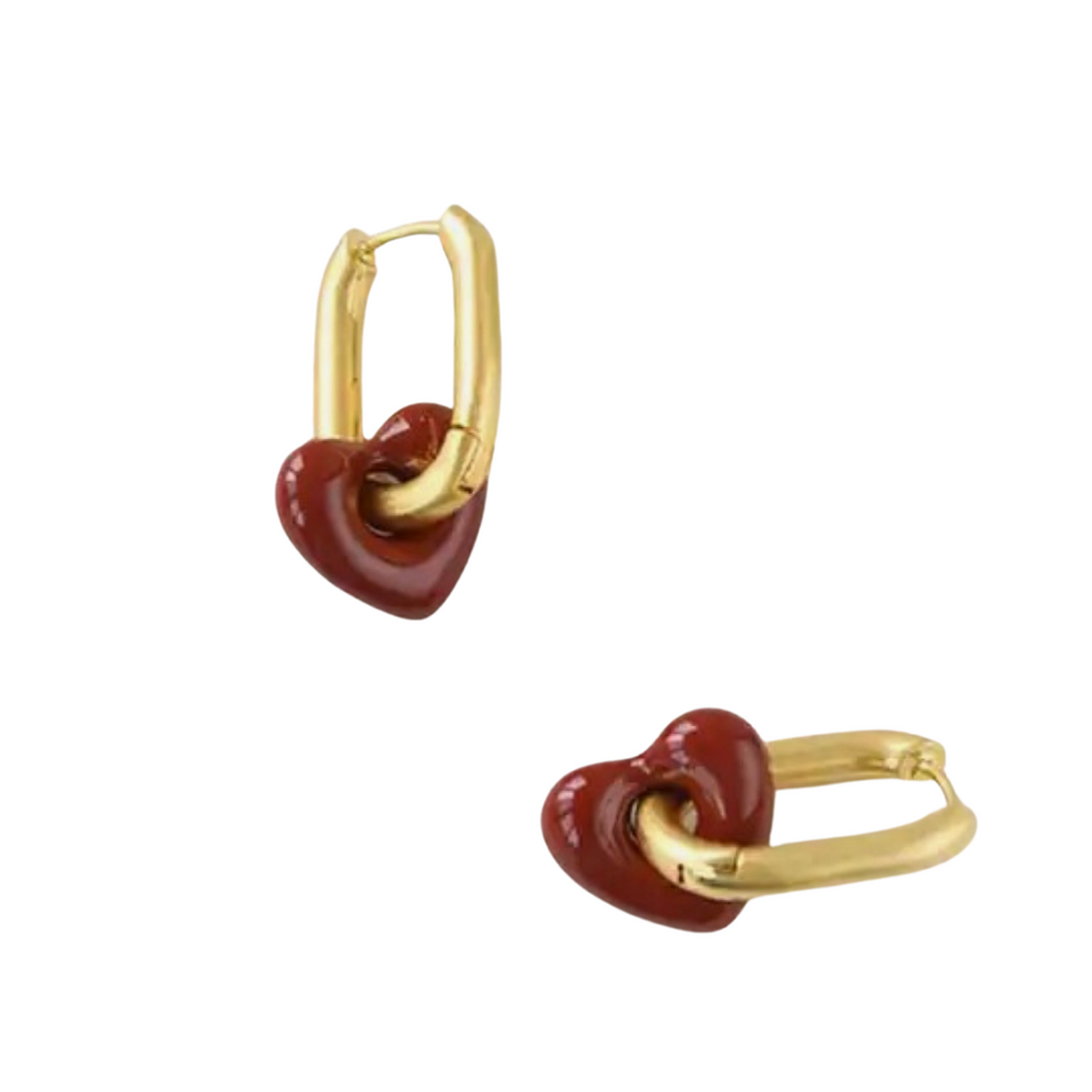 We Are Emte- You Have My Heart Earrings in Gold/ Marone