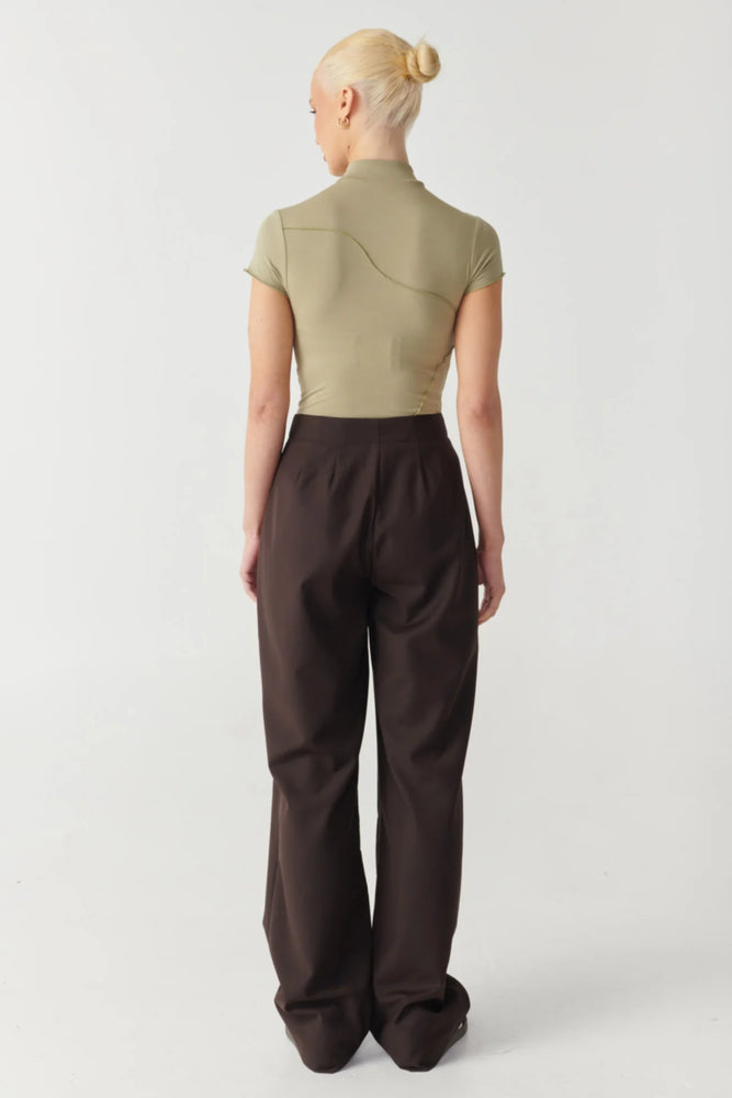 Raef The Label - Laney Panelled SS Top in Dark Olive