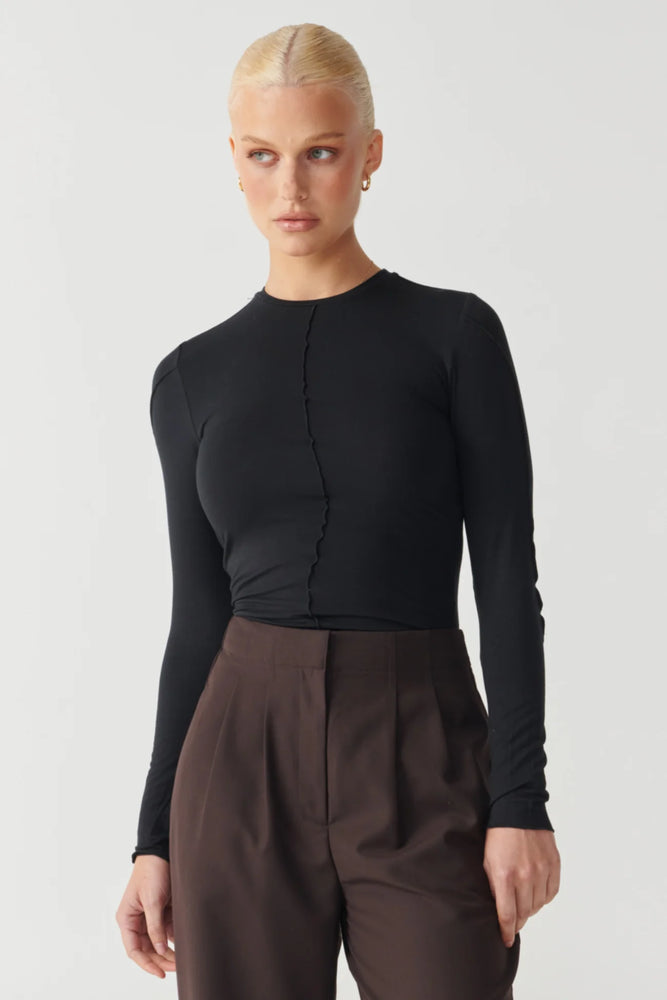 Raef The Label -Nia Panelled LS Top in Black