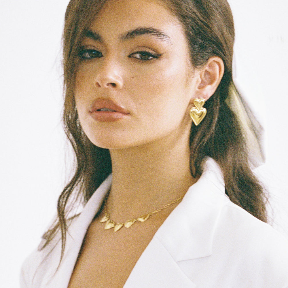 We Are Emte- Double Heart Earrings in Gold