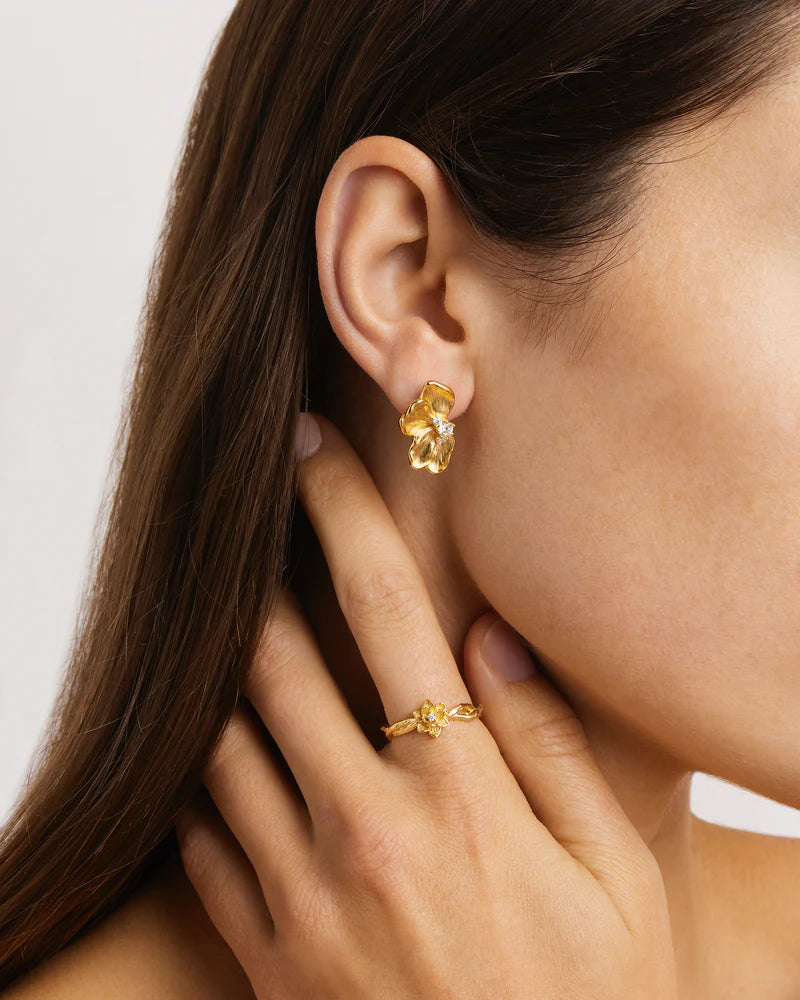 By Charlotte - Serene Lotus Statement Earrings in Gold