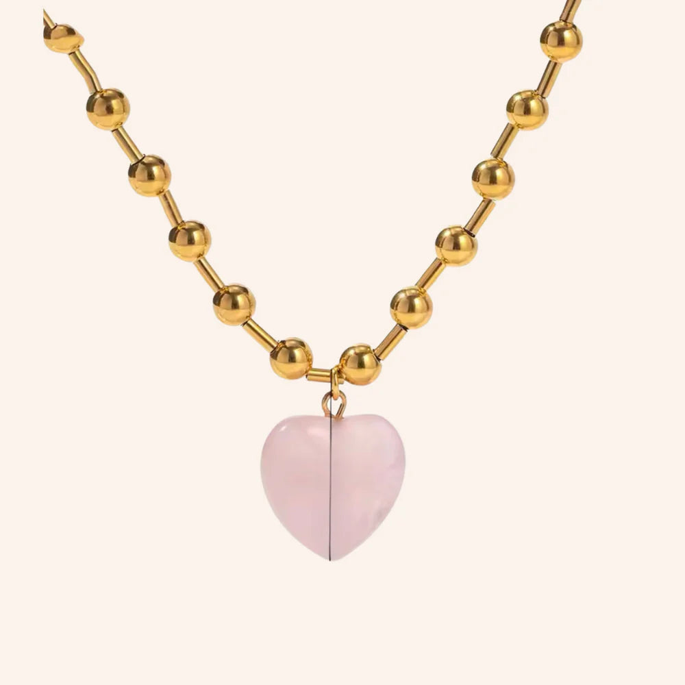 We Are Emte- Treasured Heart Necklace in 18k Gold Plated + Pink