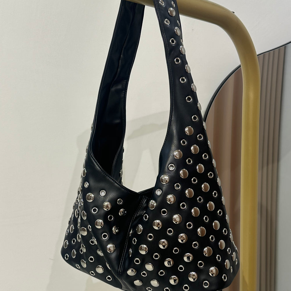 
                      
                        We Are Emte - Roxy Studded Bag in Black Leather
                      
                    