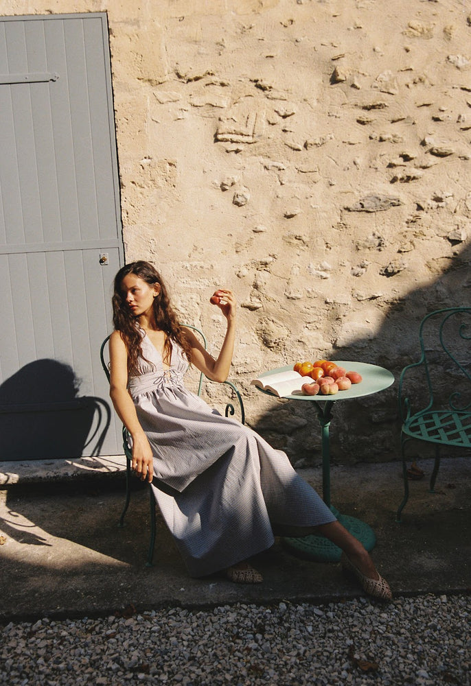 JUNI - Lily Maxi Dress in Blue Check