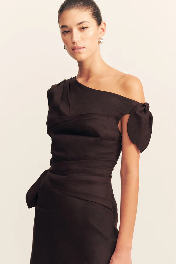Shona Joy - Brooks Asymmetrical Tie Mini Dress in Ganache