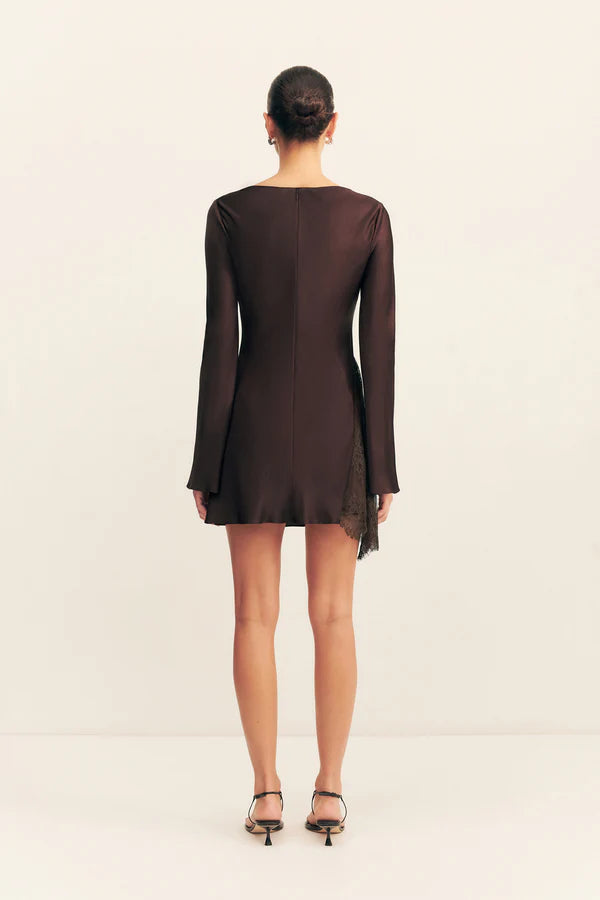 
                      
                        Shona Joy - Allegra Lace Panelled Mini Dress in Espresso
                      
                    