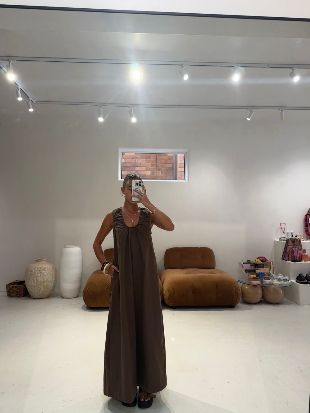 Emte - Poplin Maxi Dress in Brown
