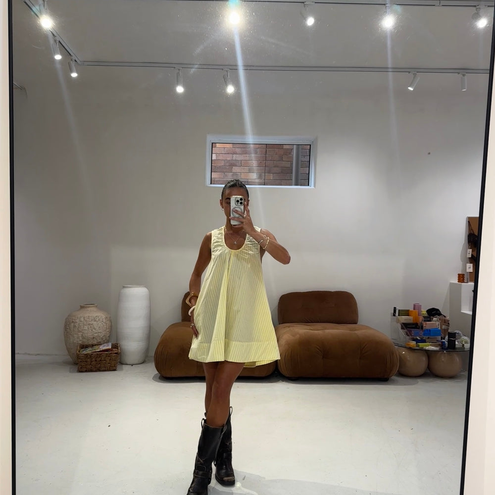 Emte - Poplin Dress in butter stripe