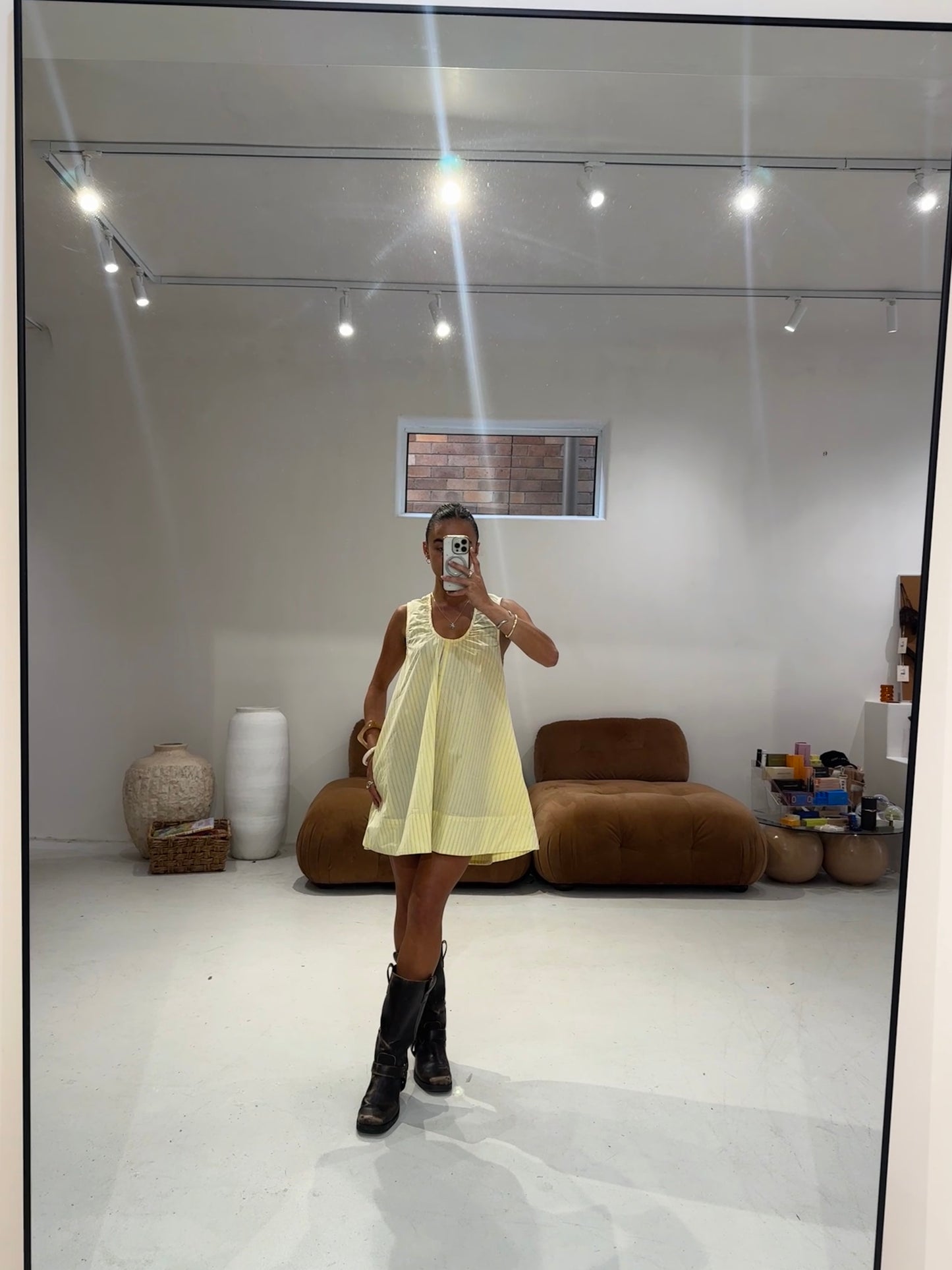 Emte - Poplin Dress in butter stripe