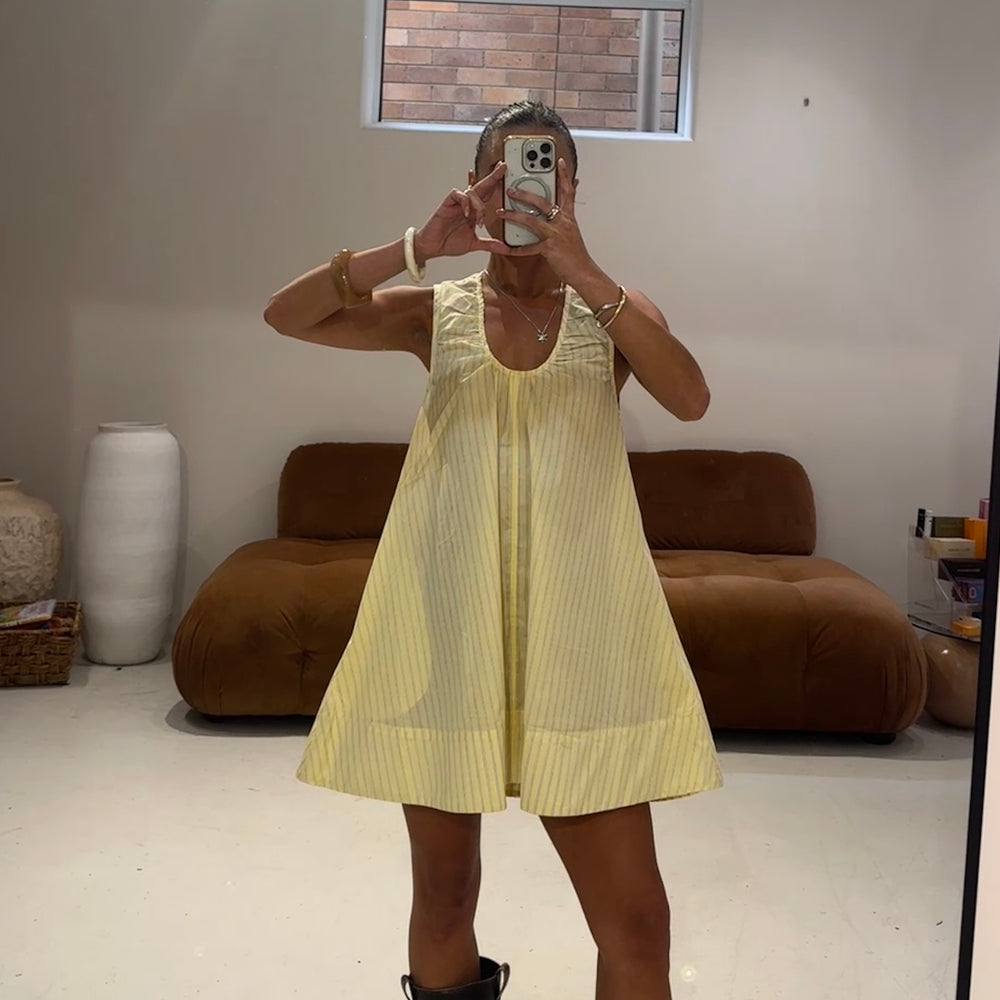 Emte - Poplin Dress in butter stripe