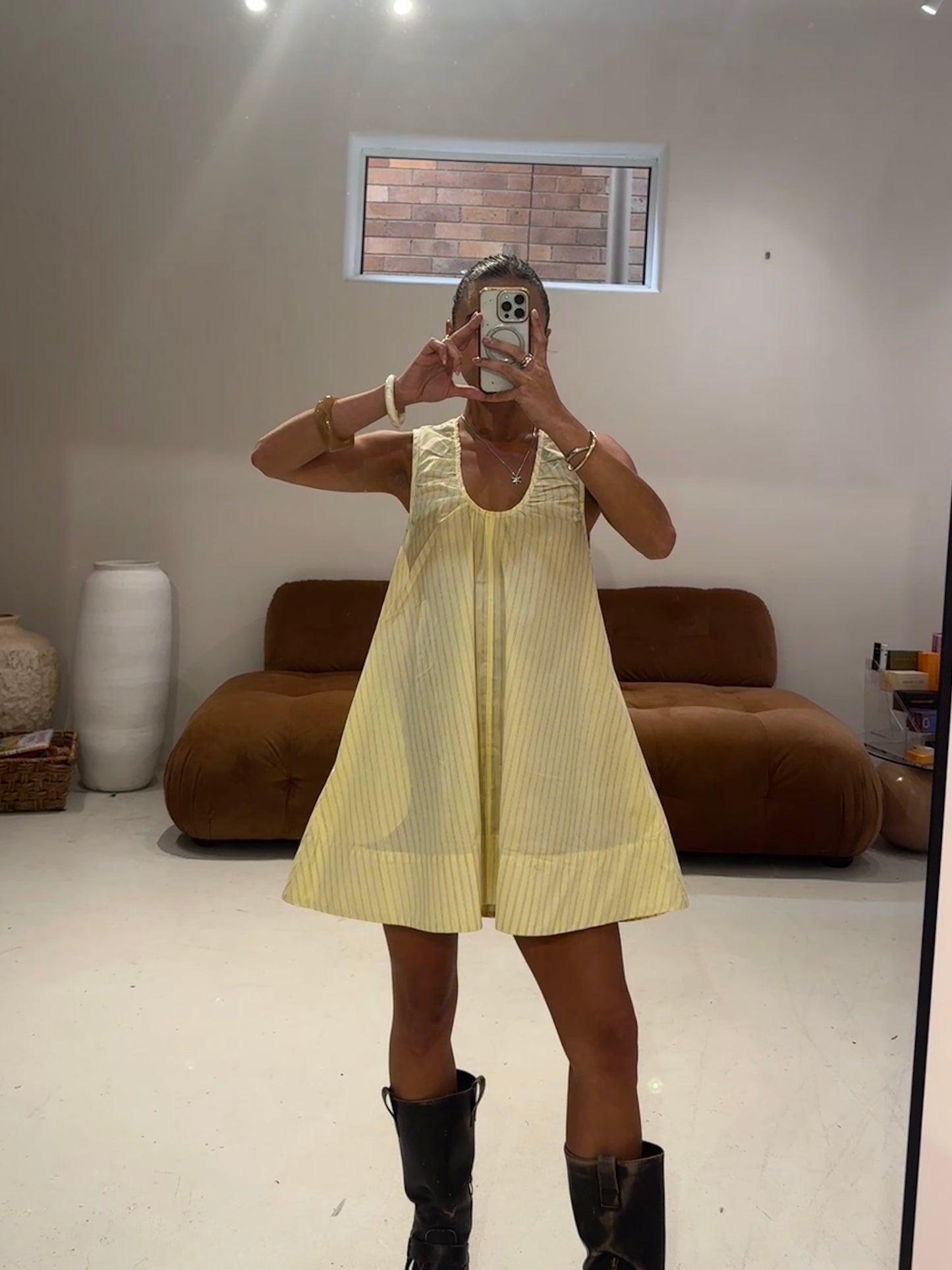 Emte - Poplin Dress in butter stripe