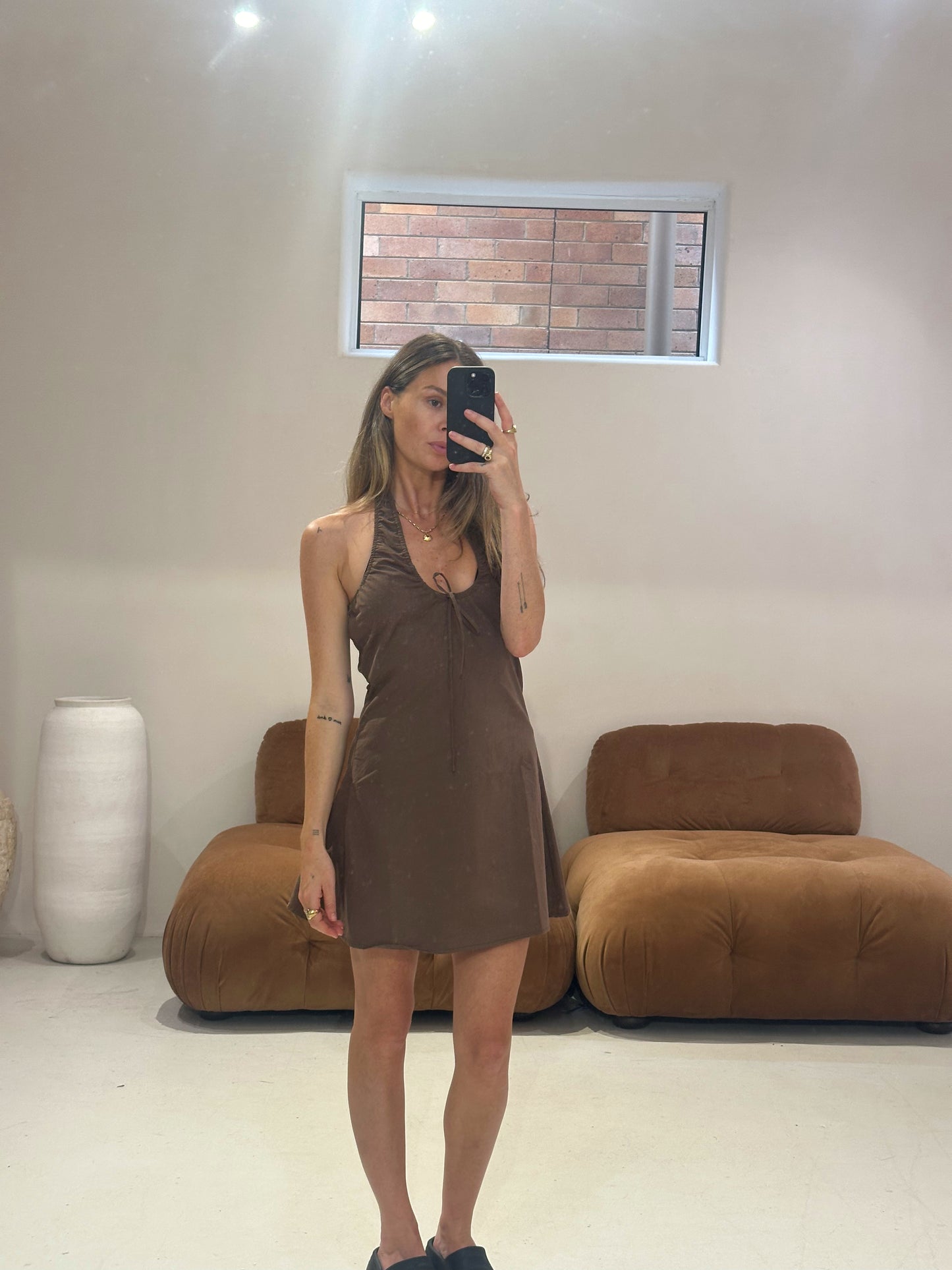 Emte - Poplin Halter Dress in Chocolate