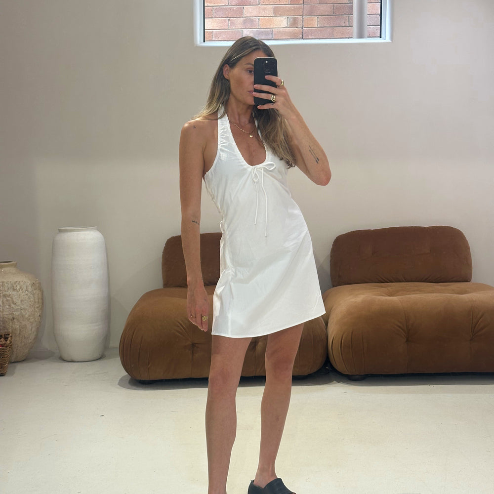 Emte - Poplin Halter Dress in White