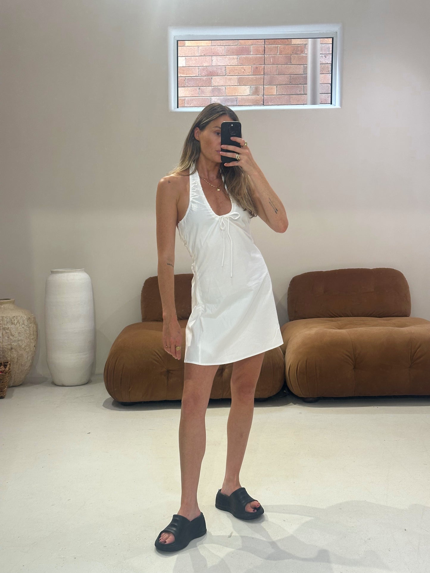 Emte - Poplin Halter Dress in White