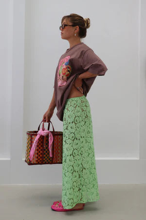 Fiamma - Mela Lace Midi Skirt - Green