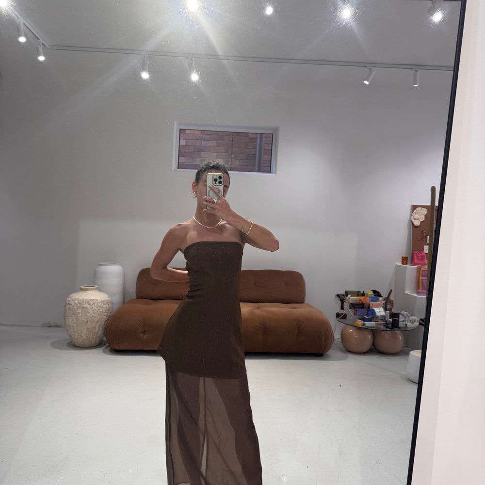 By Frankie - Strapless Bustier Sheer Skirt Set in Chocolate