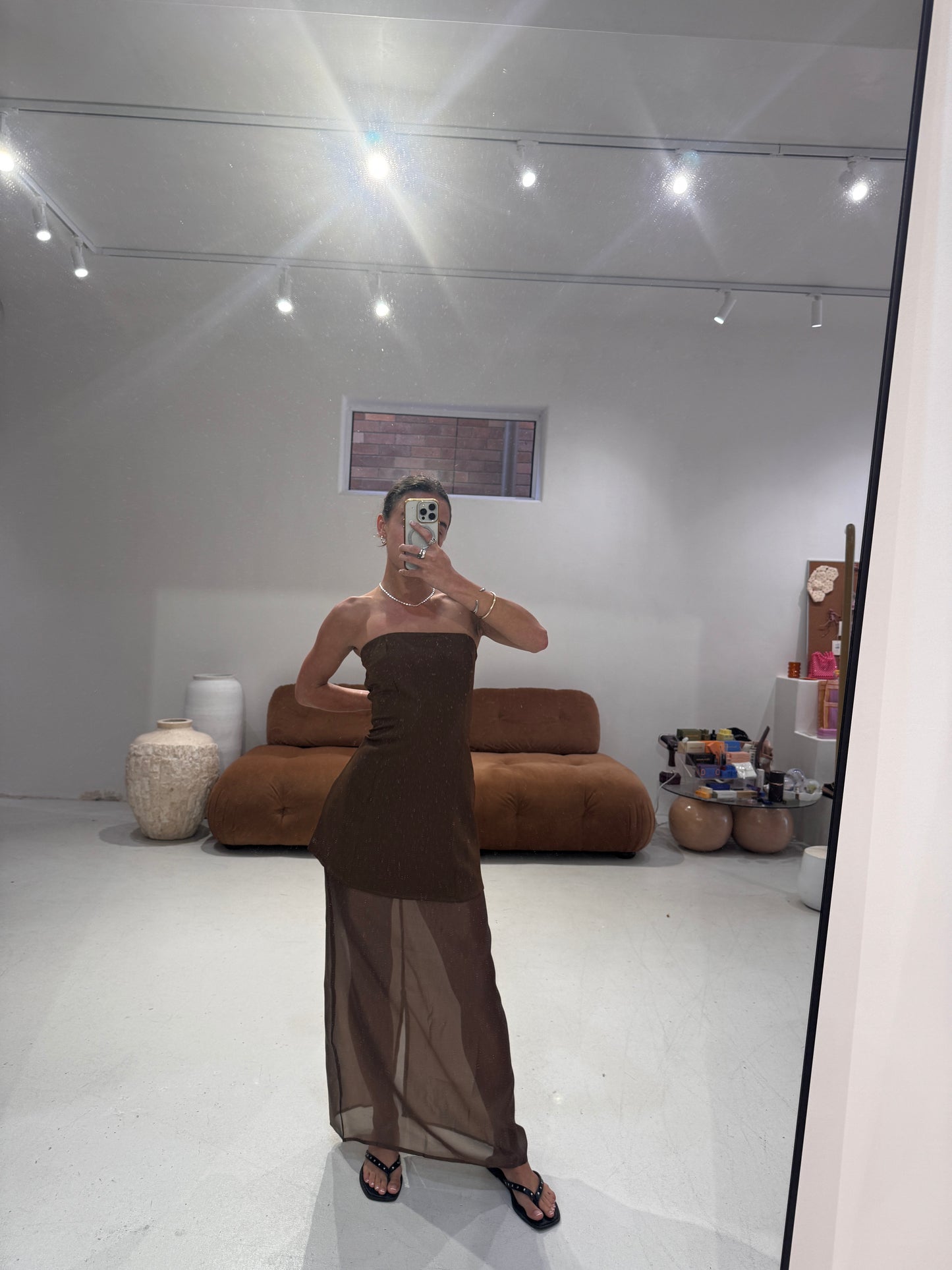 By Frankie - Strapless Bustier Sheer Skirt Set in Chocolate