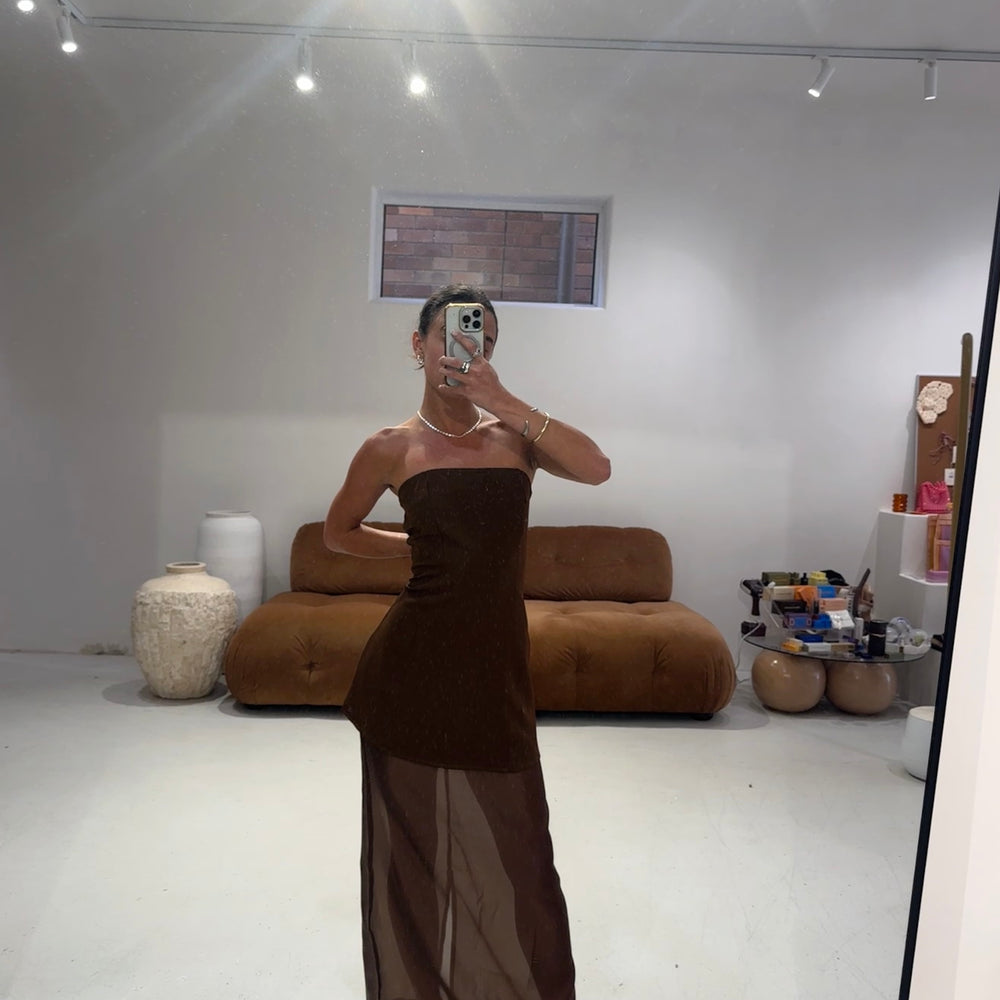 By Frankie - Strapless Bustier Sheer Skirt Set in Chocolate