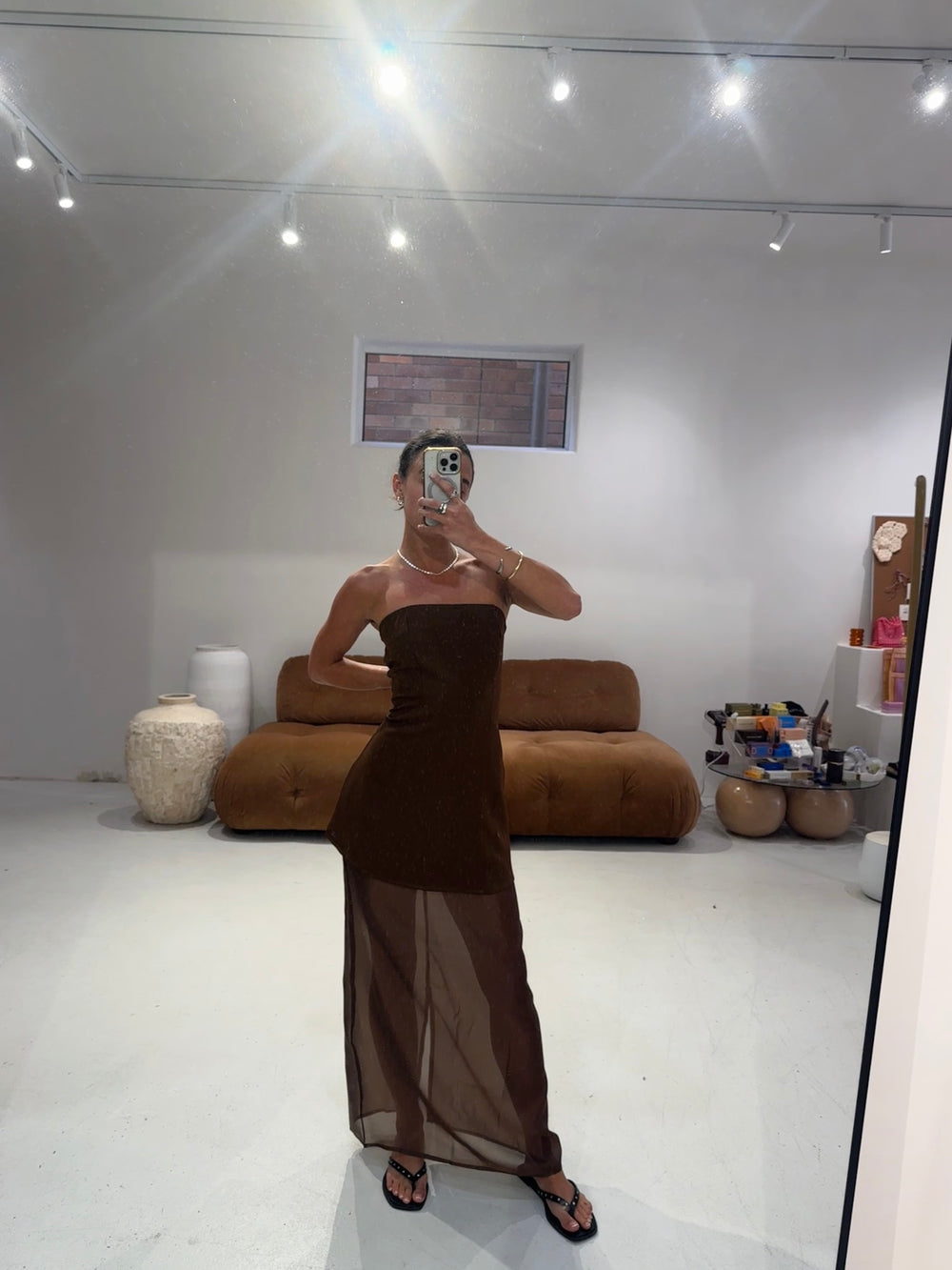 By Frankie - Strapless Bustier Sheer Skirt Set in Chocolate