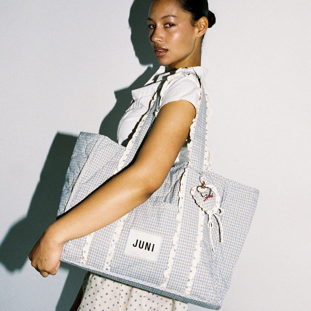 
                      
                        JUNI - The Everything Bag in Blue Check
                      
                    