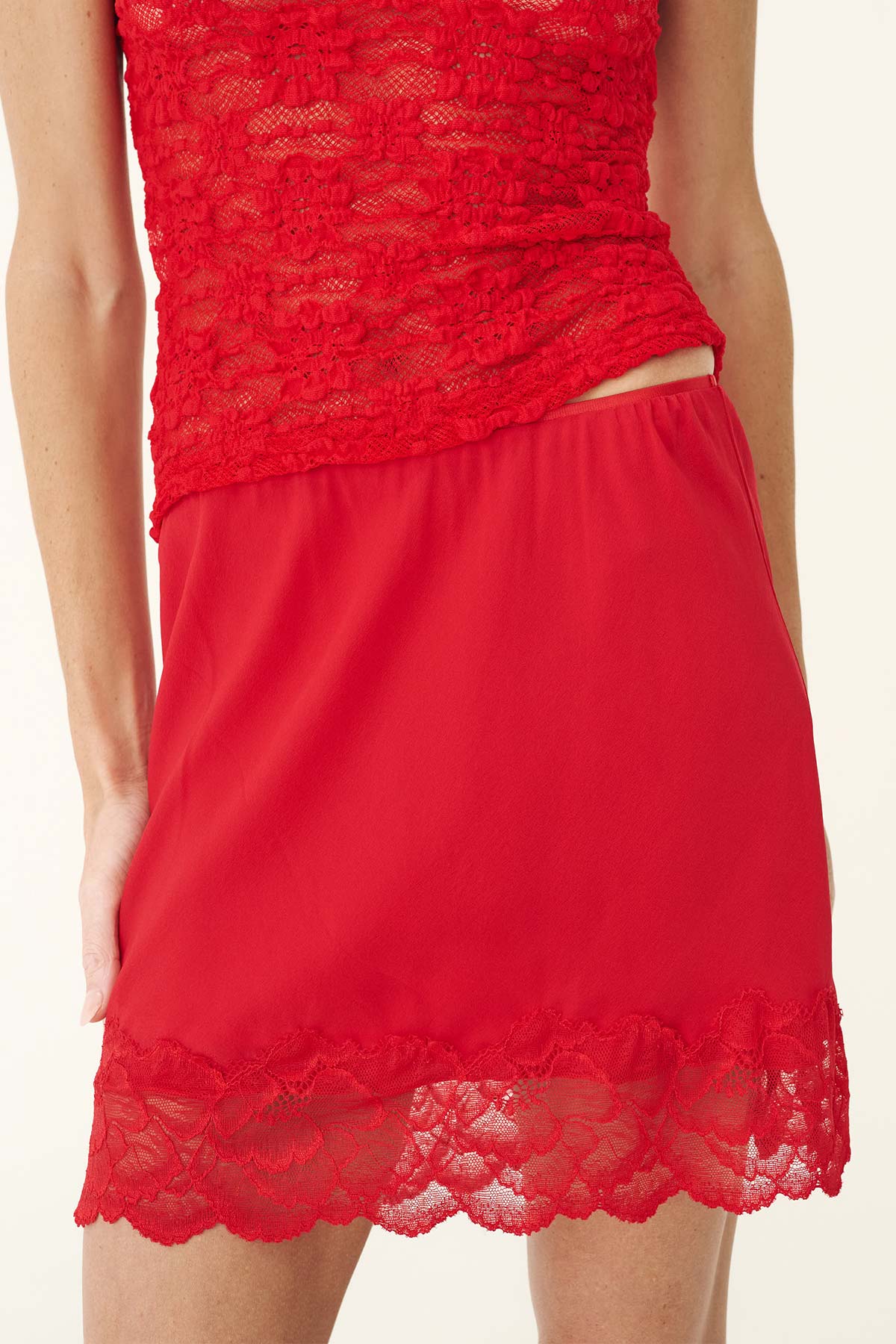 ROWIE - Marina Silk Mini Skirt in Flame Red