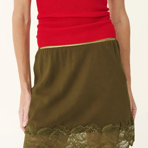 ROWIE - Marina Silk Mini Skirt in Olive