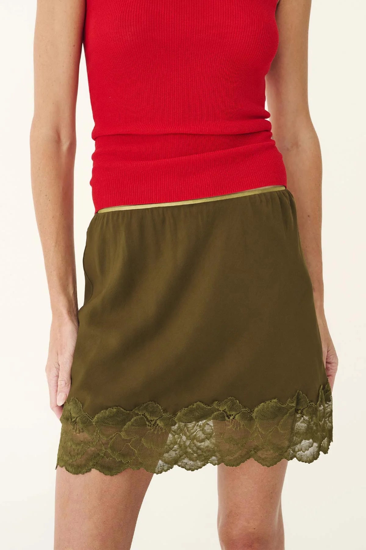 ROWIE - Marina Silk Mini Skirt in Olive