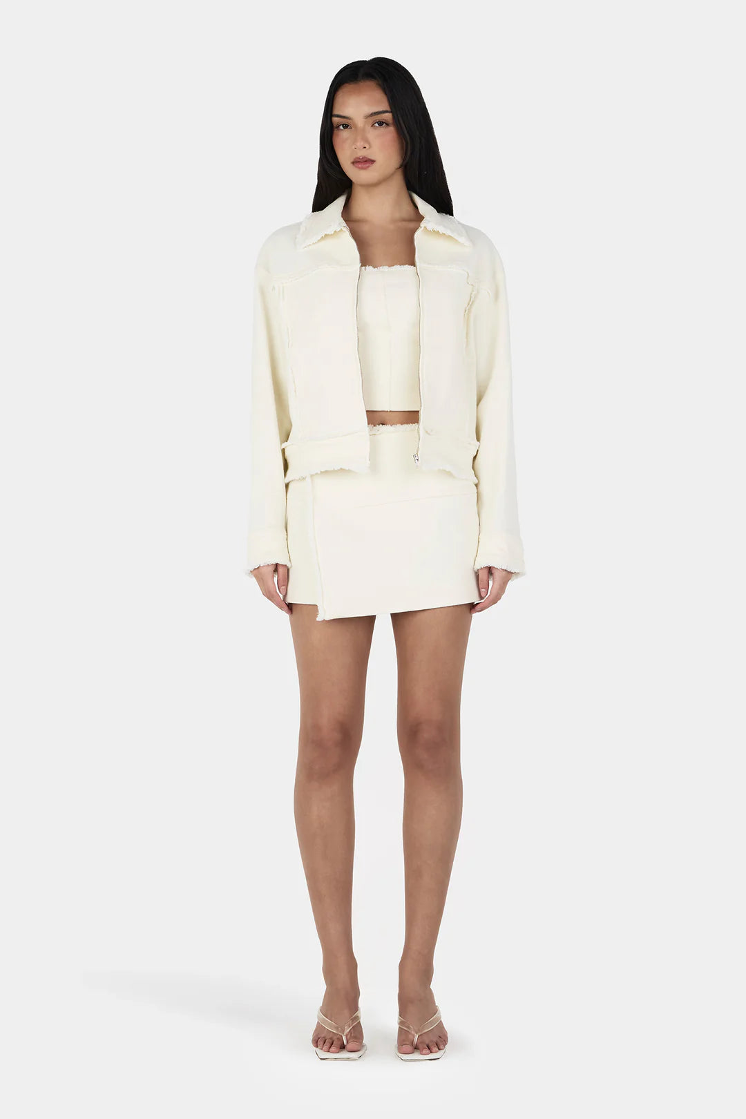 Ownley - Tate Frayed Mini Skirt in Ecru Denim