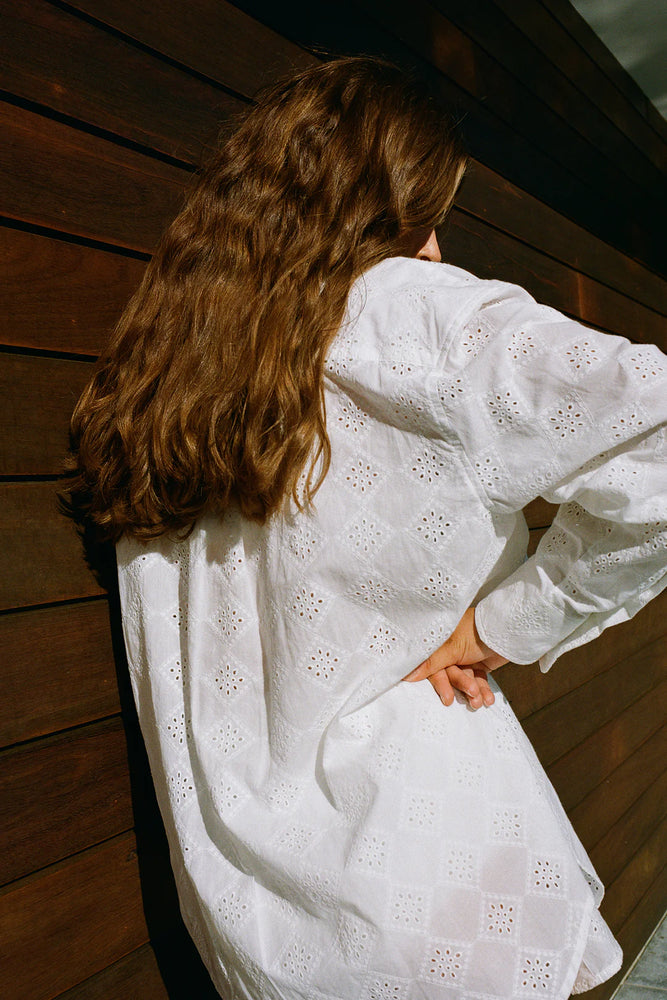 
            
                Load image into Gallery viewer, Ownley - Chloe Oversized Shirt in White Broderie
            
        